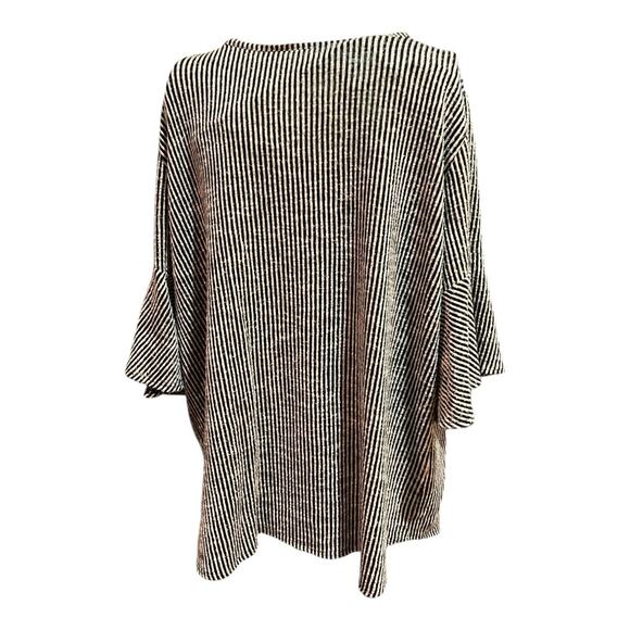 2xl Black/white Striped Blouse Pullover Star Vixen Ruffled Short Sleeves - Picture 4 of 8